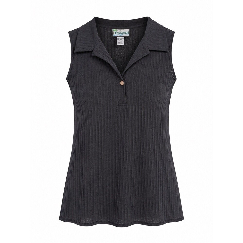 Porto Cruz Women’s Black Collared Sleeveless Knit Shift Dress Large